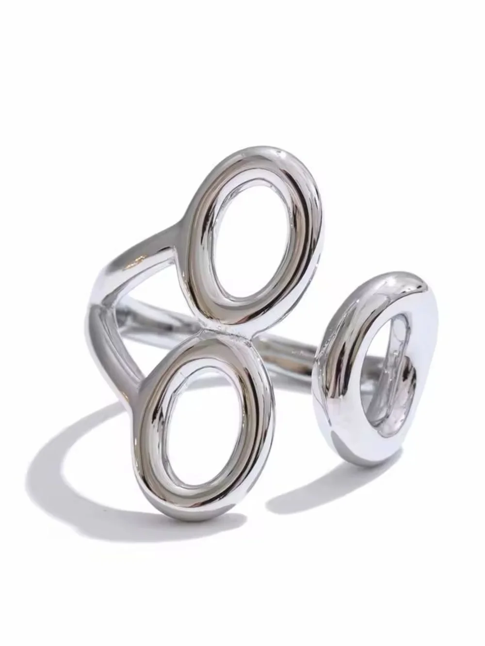 Polished Silver Triple Open Circle Ring